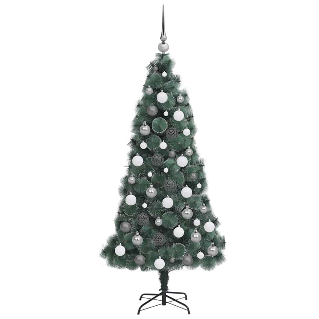 Kunstkerstboom met verlichting en ballenset Groen 210 cm PET