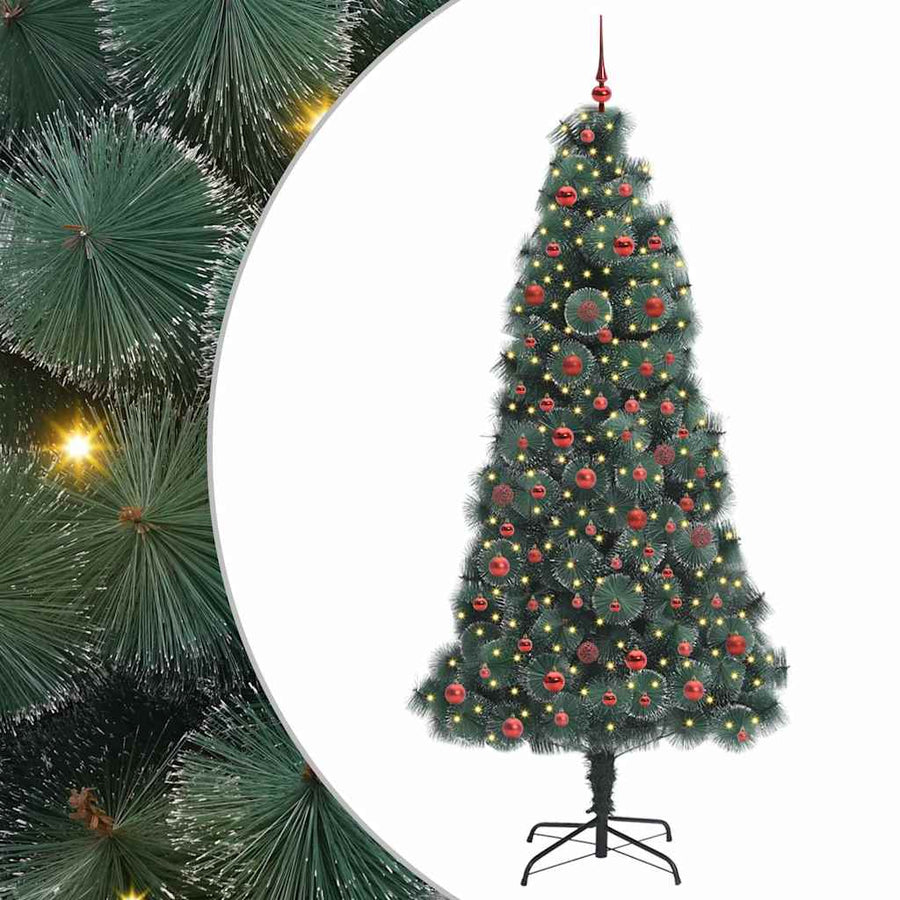 Artificial Pre-lit Kerstboom met Ballenset Groen 210 cm PET