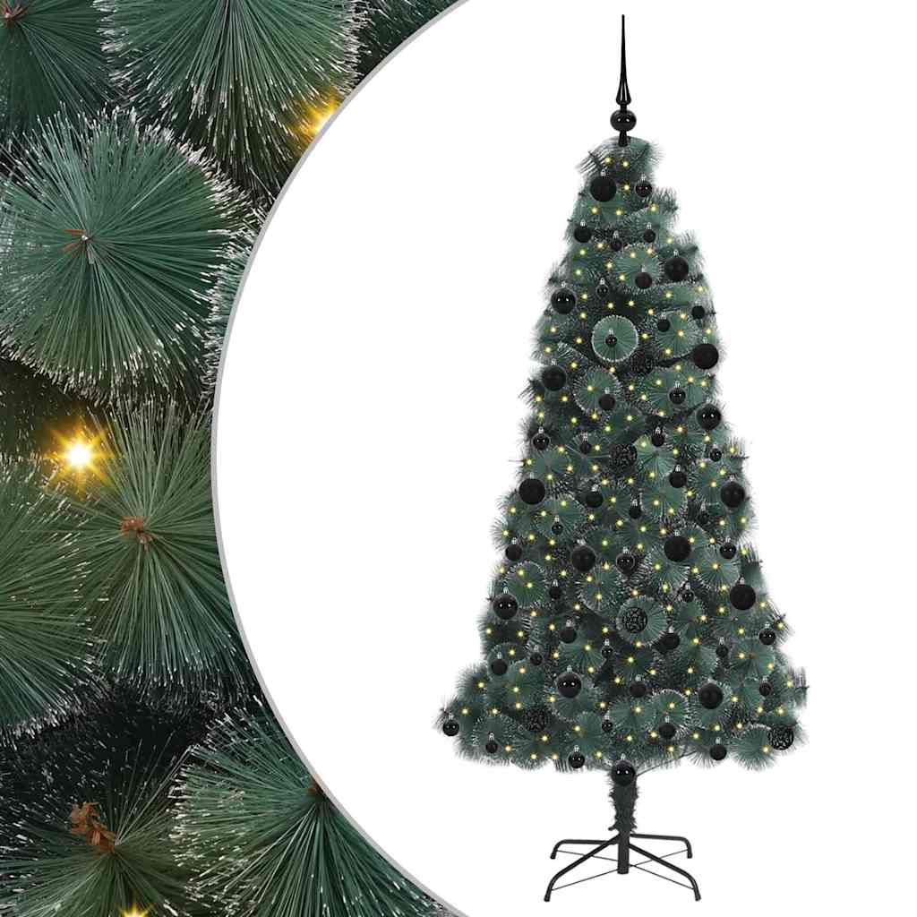 Kunst kerstboom met verlichting en ballenset Groen 210 cm PET
