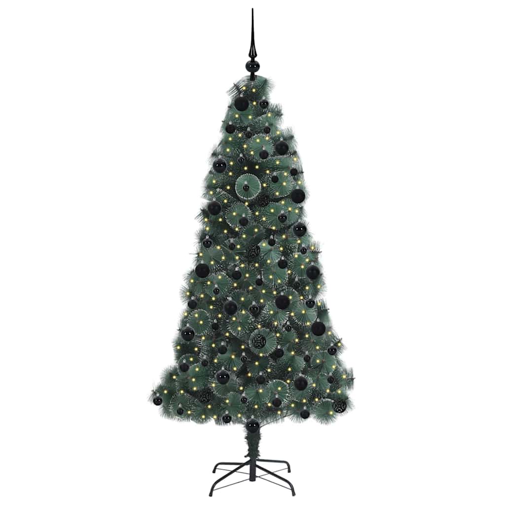 Kunst kerstboom met verlichting en ballenset Groen 210 cm PET