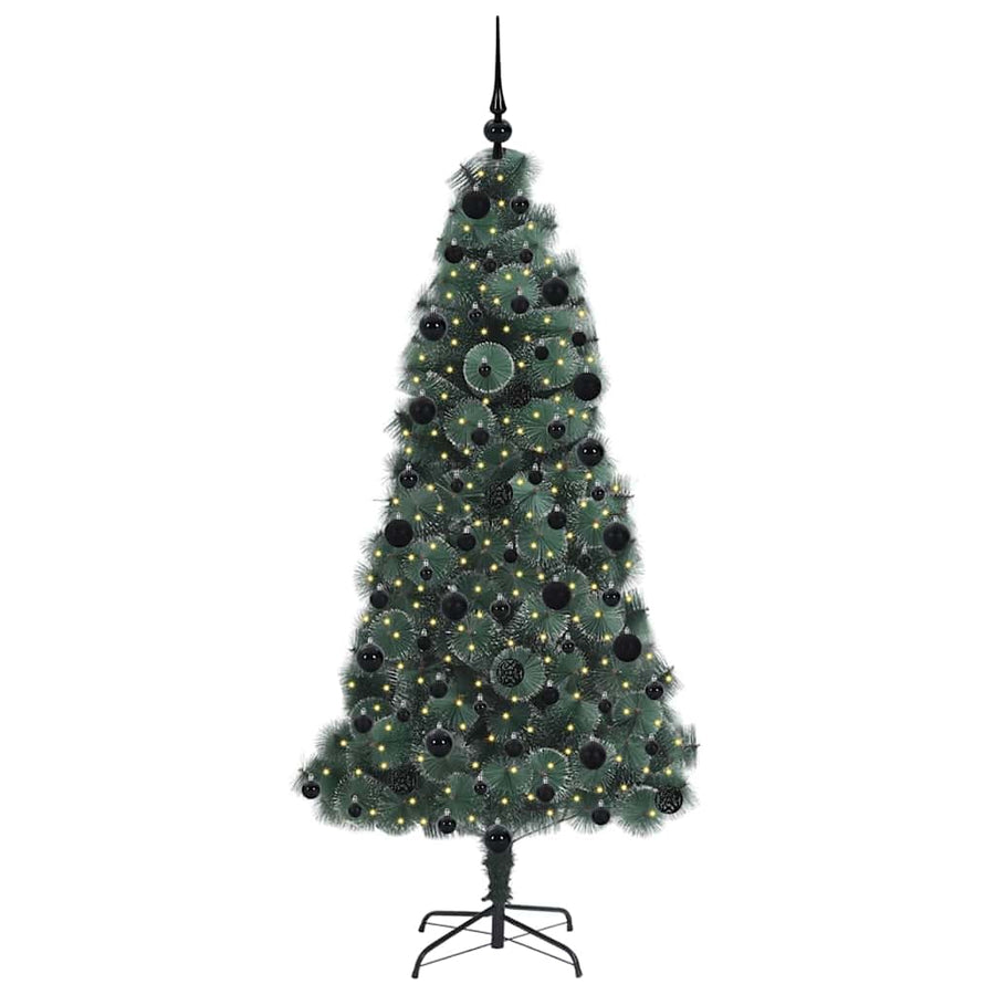 Kunst kerstboom met verlichting en ballenset Groen 210 cm PET