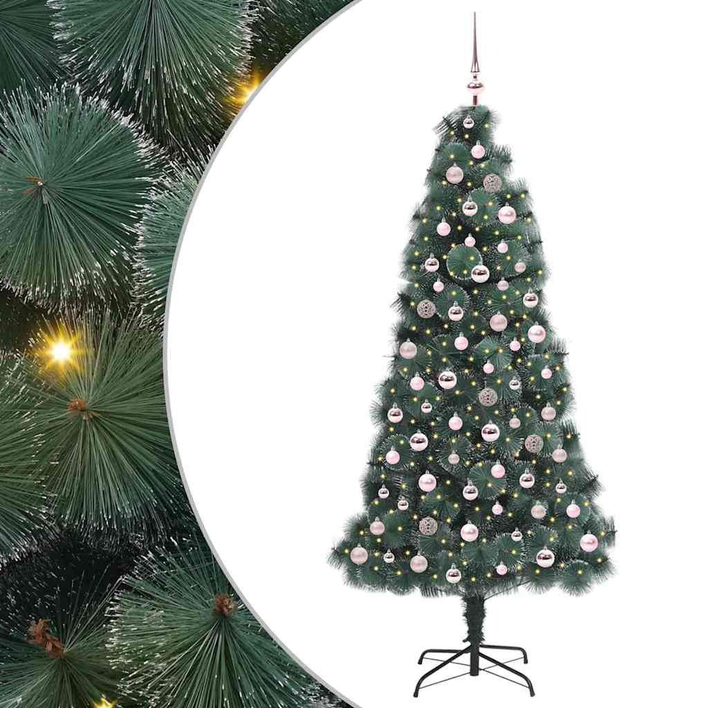 Kunstmatige voorverlichte kerstboom met ballenset Groen 210 cm