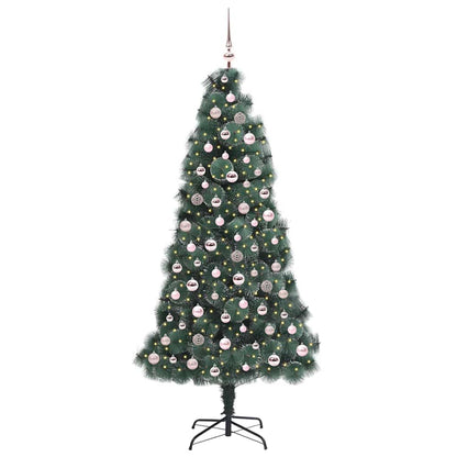 Kunstmatige voorverlichte kerstboom met ballenset Groen 210 cm