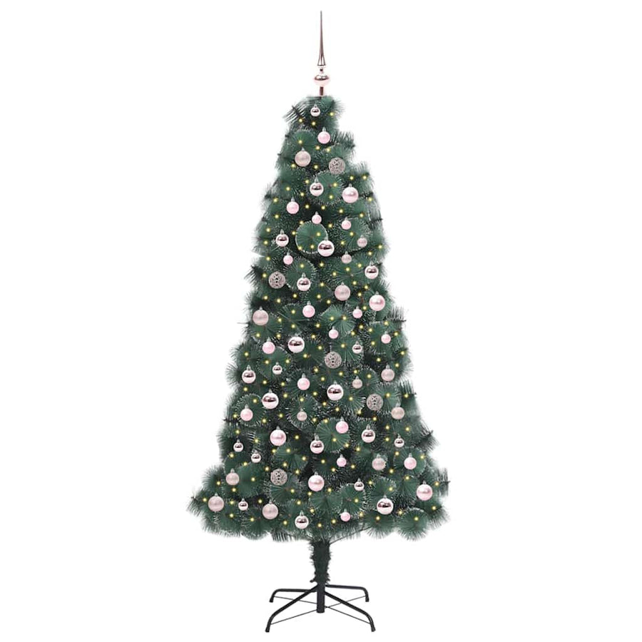 Kunstmatige voorverlichte kerstboom met ballenset Groen 210 cm