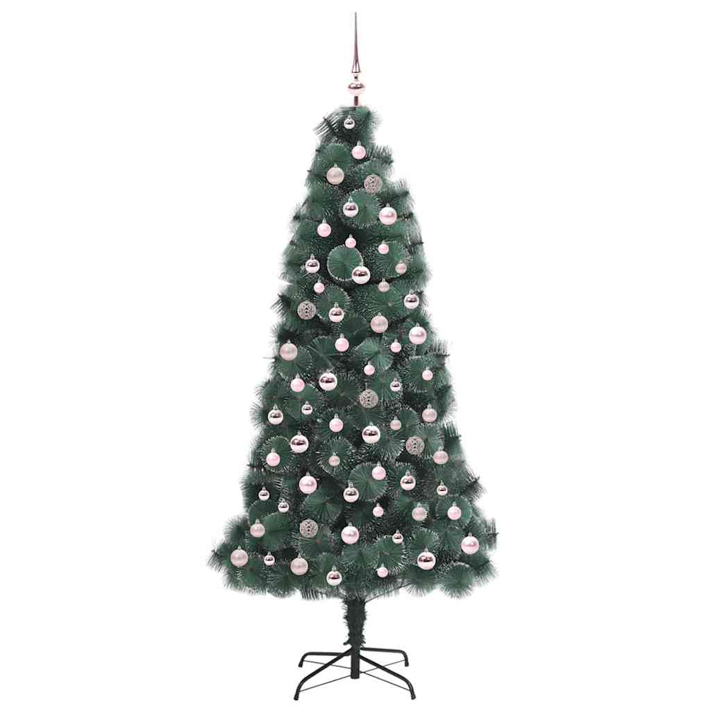 Kunstmatige voorverlichte kerstboom met ballenset Groen 210 cm