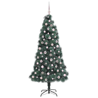 Kunstmatige voorverlichte kerstboom met ballenset Groen 210 cm
