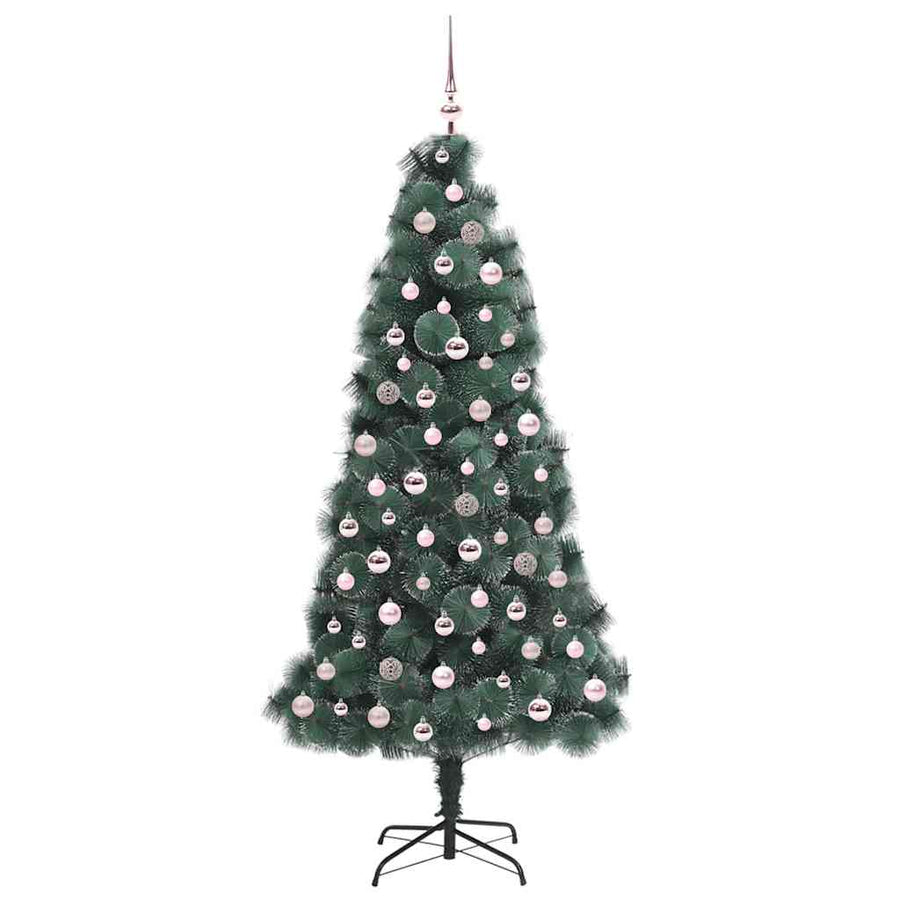 Kunstmatige voorverlichte kerstboom met ballenset Groen 210 cm