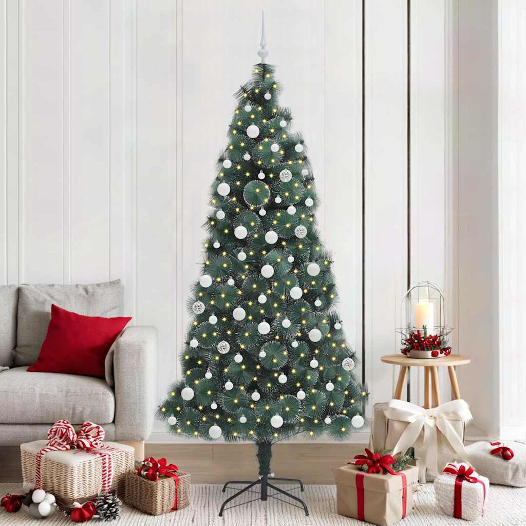 Kunstmatige voorverlichte kerstboom met ballenset Groen 210 cm