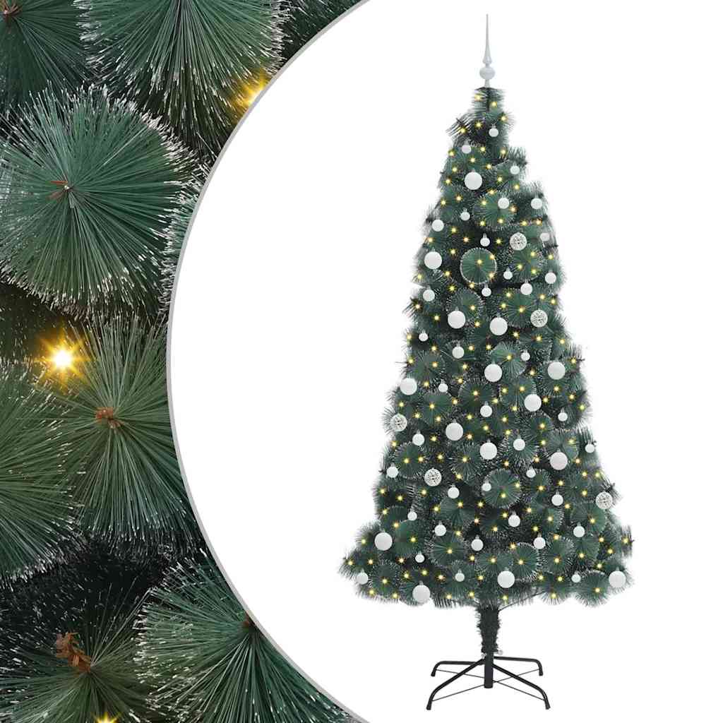 Kunstmatige voorverlichte kerstboom met ballenset Groen 210 cm