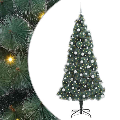 Kunstmatige voorverlichte kerstboom met ballenset Groen 210 cm