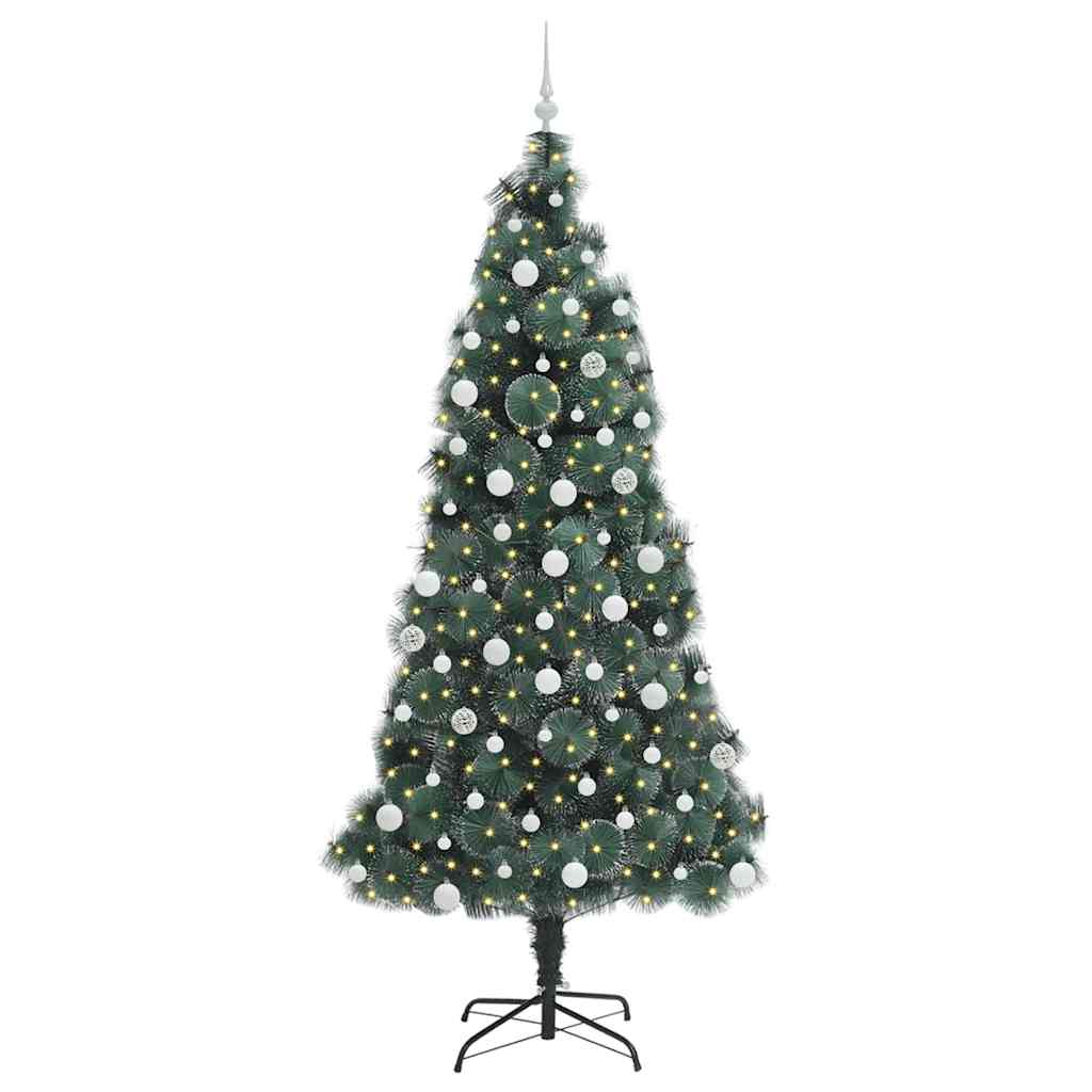 Kunstmatige voorverlichte kerstboom met ballenset Groen 210 cm