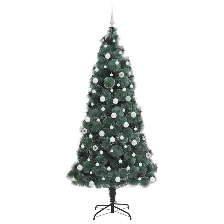 Kunstmatige voorverlichte kerstboom met ballenset Groen 210 cm