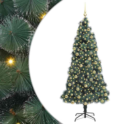 Kunstmatige voorverlichte kerstboom met ballenset Groen 210 cm
