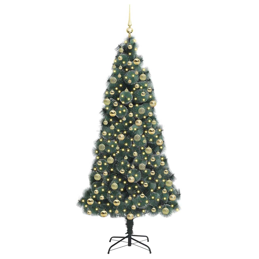 Kunstmatige voorverlichte kerstboom met ballenset Groen 210 cm