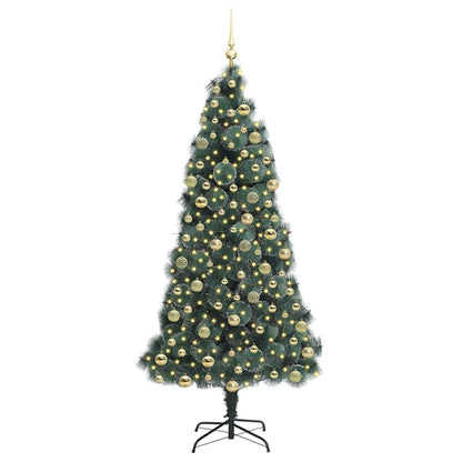 Kunstmatige voorverlichte kerstboom met ballenset Groen 210 cm