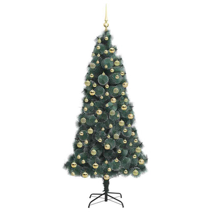 Kunstmatige voorverlichte kerstboom met ballenset Groen 210 cm