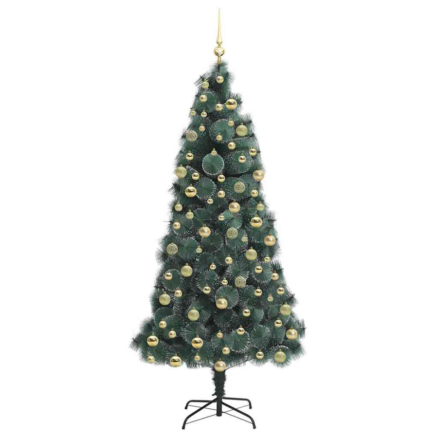 Kunstmatige voorverlichte kerstboom met ballenset Groen 210 cm