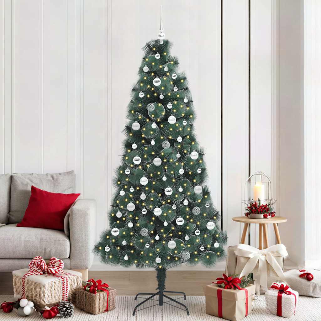 Kunstmatige voorverlichte kerstboom met ballenset Groen 210 cm