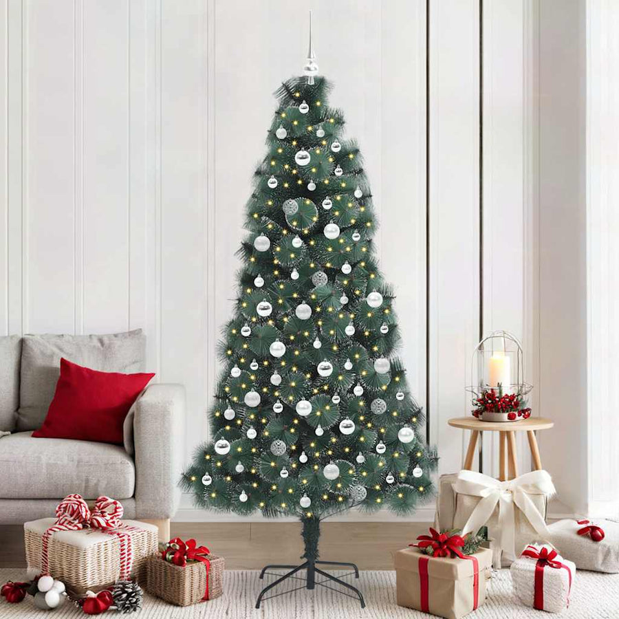 Kunstmatige voorverlichte kerstboom met ballenset Groen 210 cm