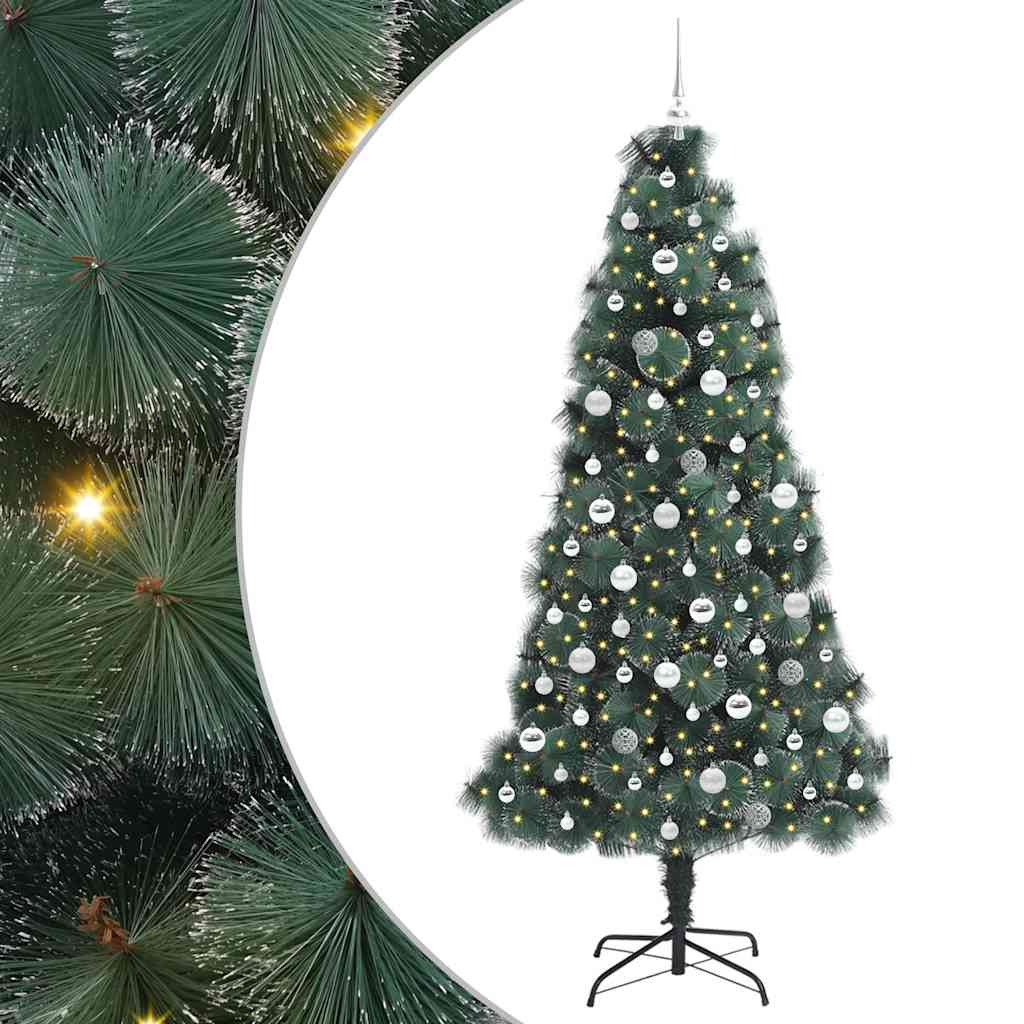 Kunstmatige voorverlichte kerstboom met ballenset Groen 210 cm