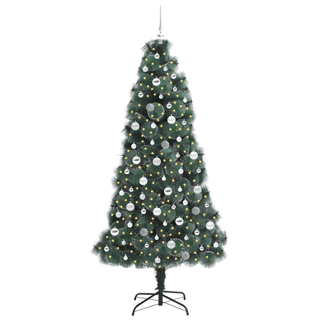 Kunstmatige voorverlichte kerstboom met ballenset Groen 210 cm