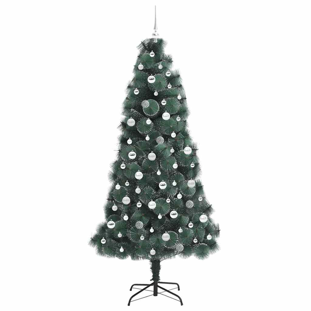 Kunstmatige voorverlichte kerstboom met ballenset Groen 210 cm