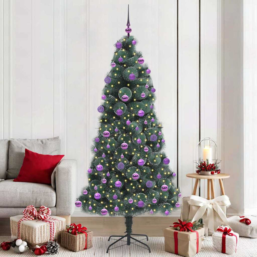 Kunstkerstboom met verlichting en ballenset Groen 210 cm PET
