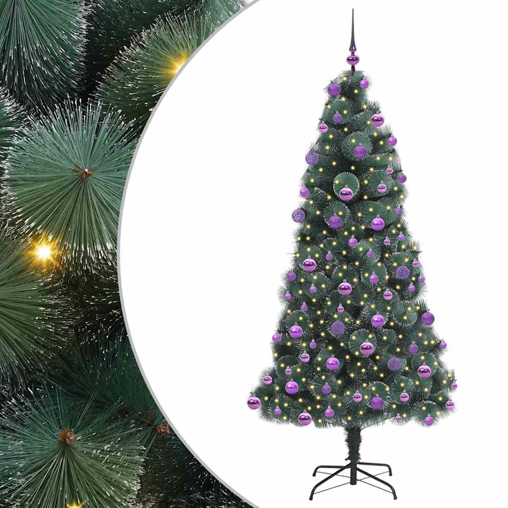 Kunstkerstboom met verlichting en ballenset Groen 210 cm PET