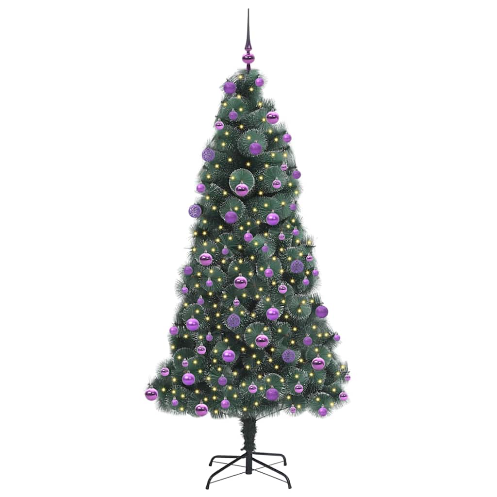 Kunstkerstboom met verlichting en ballenset Groen 210 cm PET