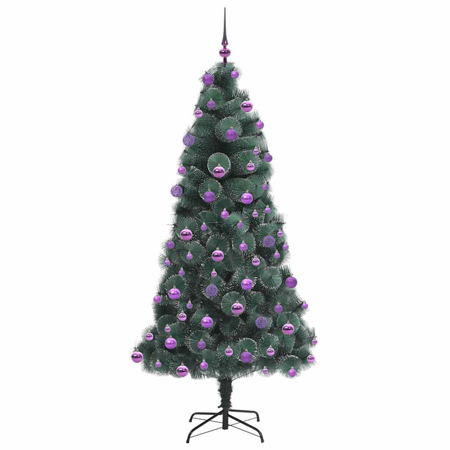 Kunstkerstboom met verlichting en ballenset Groen 210 cm PET