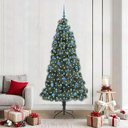 Kunstmatige voorverlichte kerstboom met ballenset Groen 210 cm