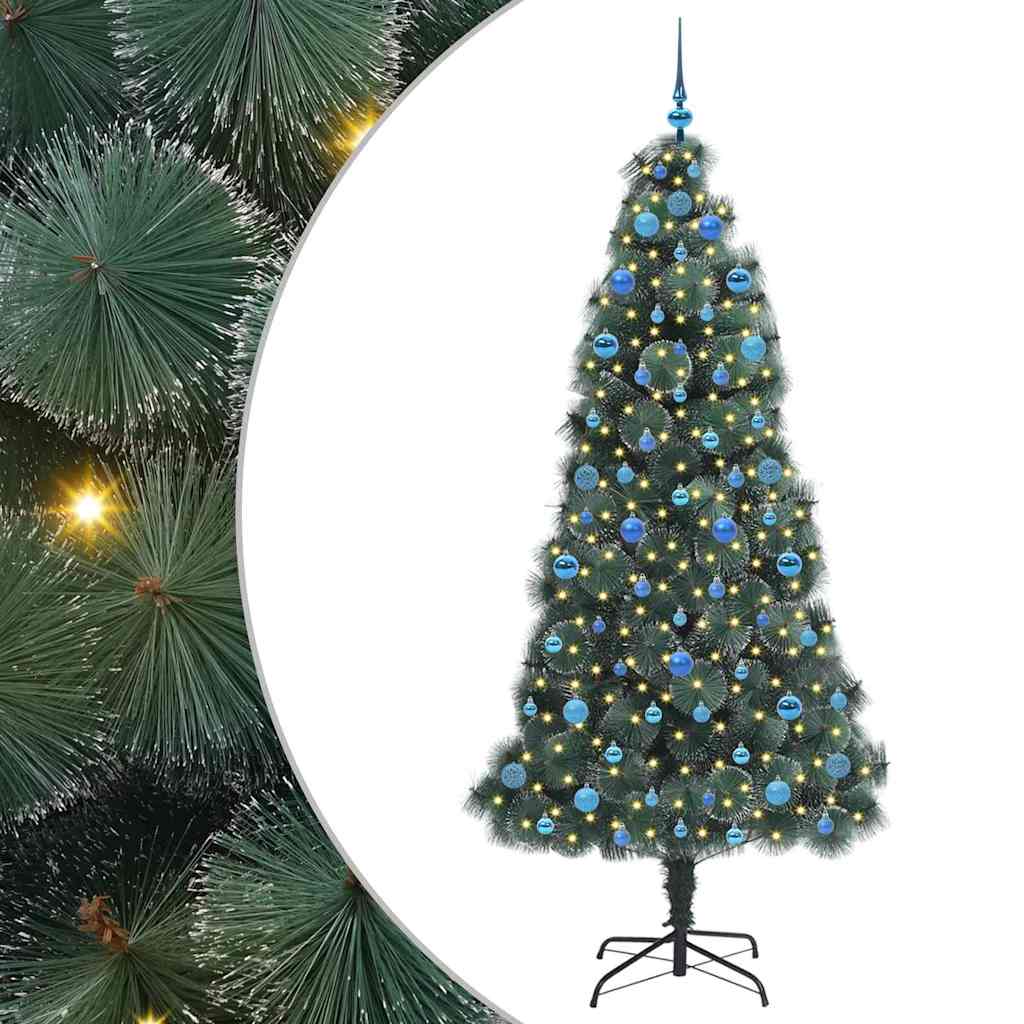 Kunstmatige voorverlichte kerstboom met ballenset Groen 210 cm