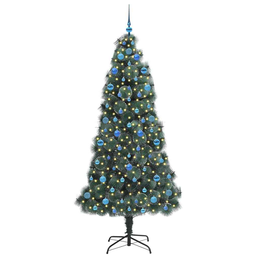 Kunstmatige voorverlichte kerstboom met ballenset Groen 210 cm