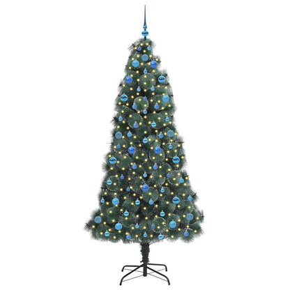 Kunstmatige voorverlichte kerstboom met ballenset Groen 210 cm