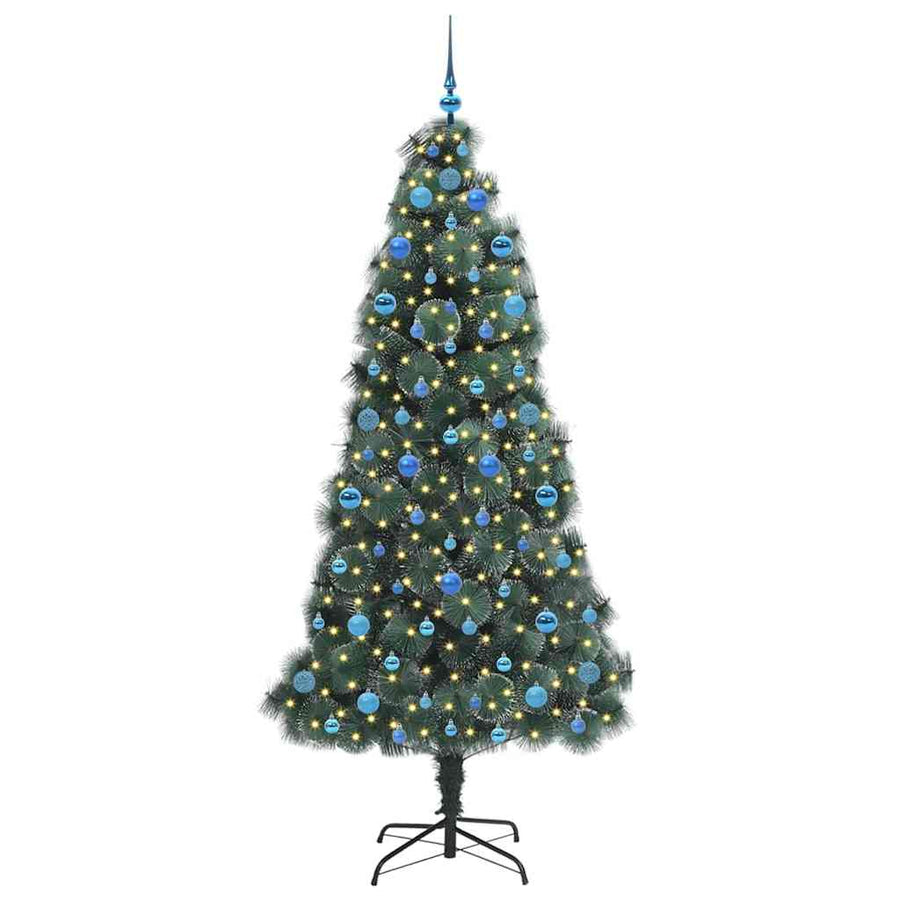 Kunstmatige voorverlichte kerstboom met ballenset Groen 210 cm