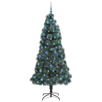 Kunstmatige voorverlichte kerstboom met ballenset Groen 210 cm