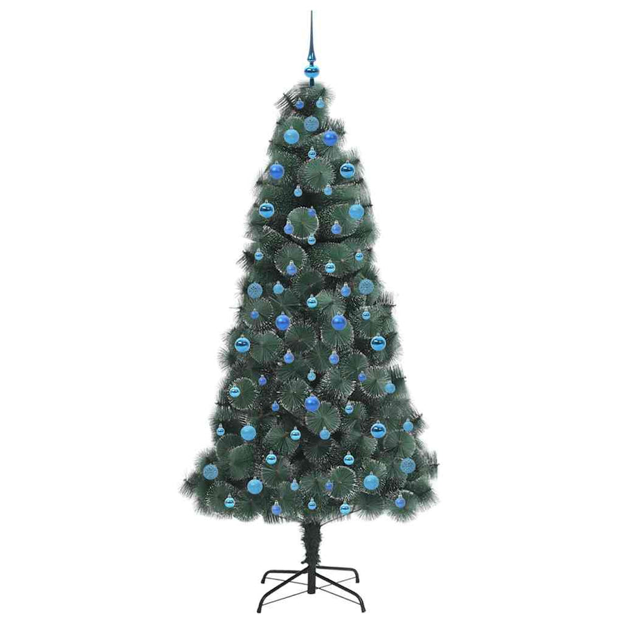 Kunstmatige voorverlichte kerstboom met ballenset Groen 210 cm