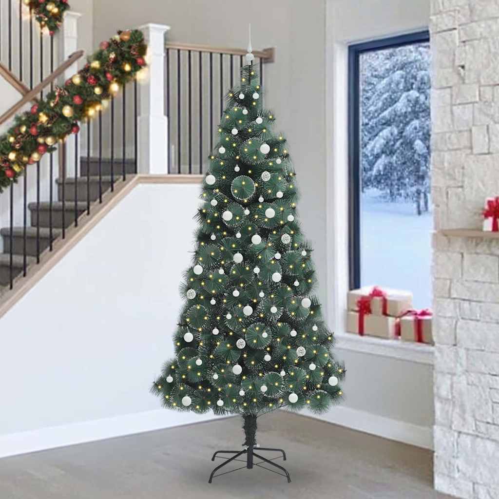 Kunstkerstboom met voorverlichting en ballenset Groen 240 cm