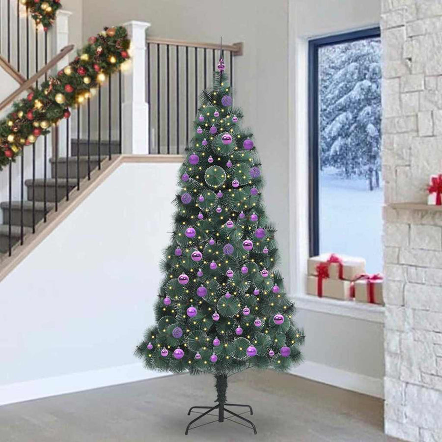 Kunstkerstboom met ballen set, verlicht Groen 240 cm PET