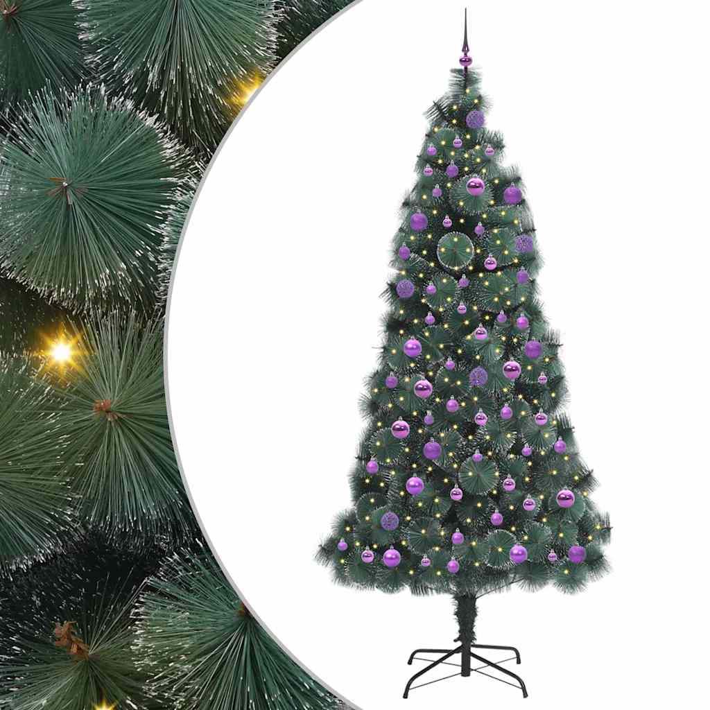Kunstkerstboom met ballen set, verlicht Groen 240 cm PET