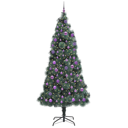 Kunstkerstboom met ballen set, verlicht Groen 240 cm PET