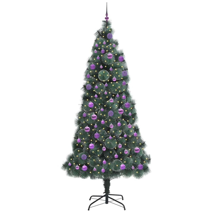 Kunstkerstboom met ballen set, verlicht Groen 240 cm PET