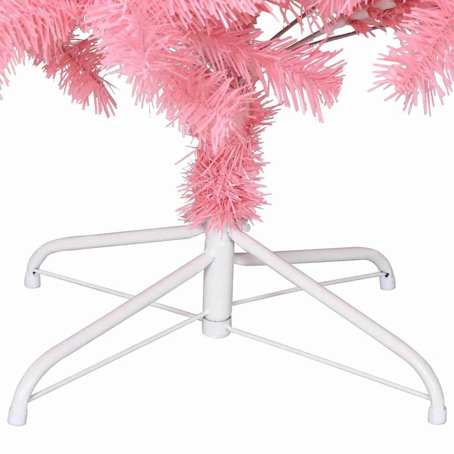 Kerstboom Met 300 Led Met Standaard Pvc Roze 180 cm met LEDs en witte/grijze ballen