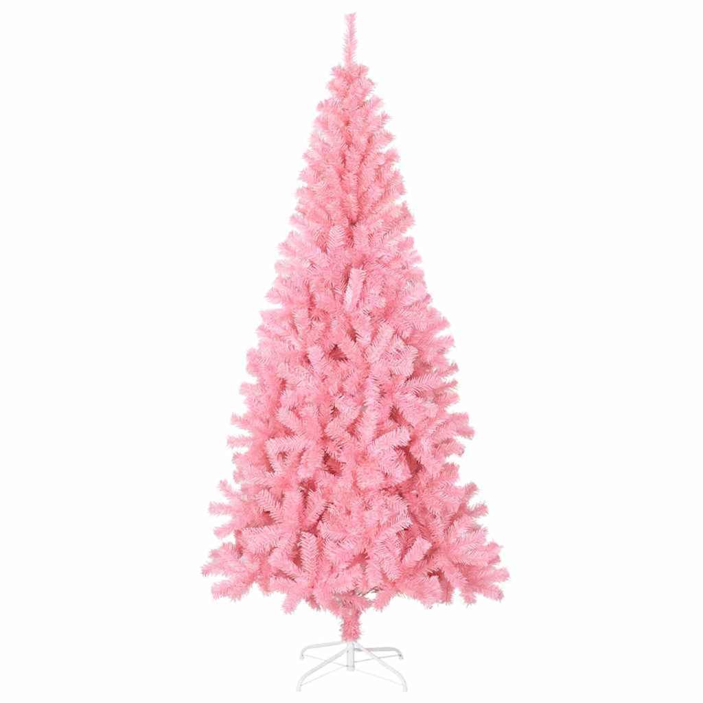 Kerstboom Met 300 Led Met Standaard Pvc Roze 180 cm met LEDs en witte/grijze ballen