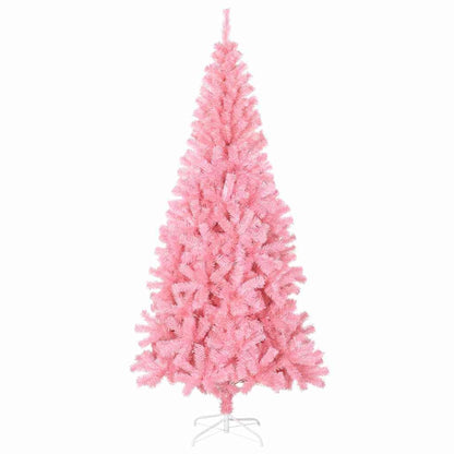 Kerstboom Met 300 Led Met Standaard Pvc Roze 180 cm met LEDs en witte/grijze ballen