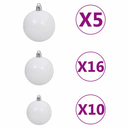 Kerstboom Met 300 Led Met Standaard Pvc Roze 180 cm met LEDs en witte/grijze ballen