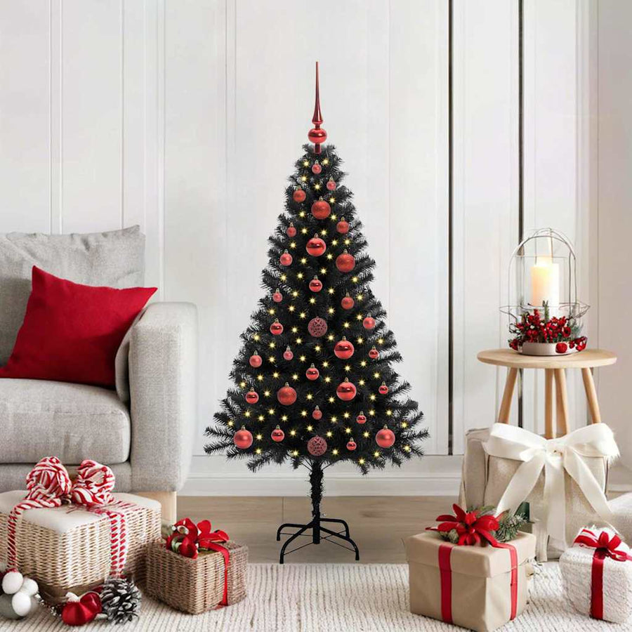 Kerstboom met 150 LED met standaard Zwart 120 cm PVC
