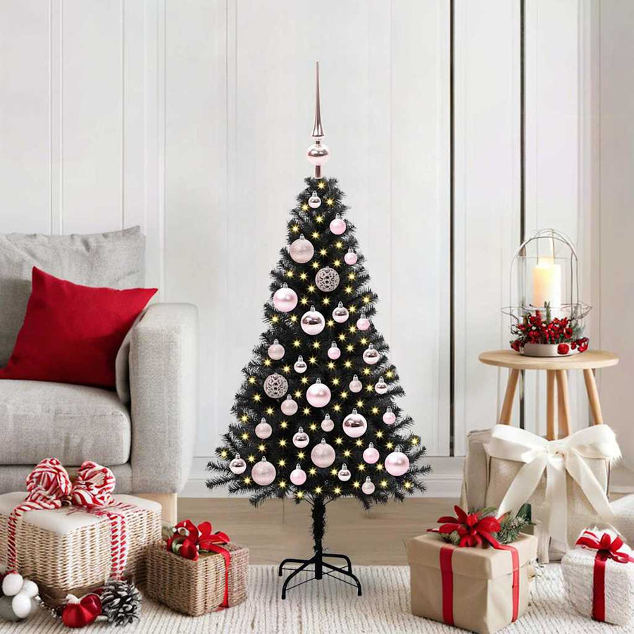 Kerstboom met 150 LED met standaard Zwart 120 cm PVC