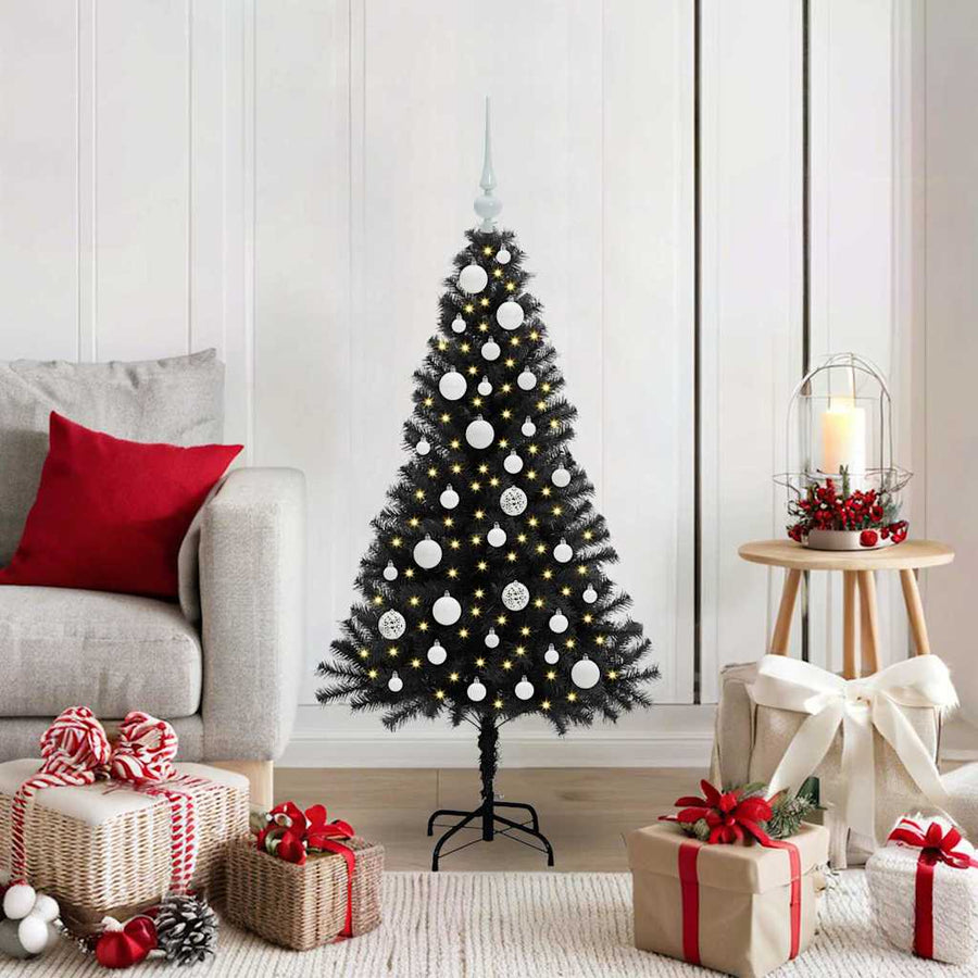 Kerstboom met 150 LED met standaard Zwart 120 cm PVC