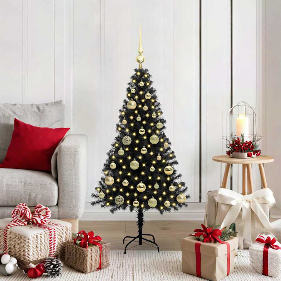 Kerstboom met 150 LED met standaard Zwart 120 cm PVC